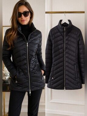 Ralph Lauren Black Down Jacket XS Quilted Lightweight Zip Coat